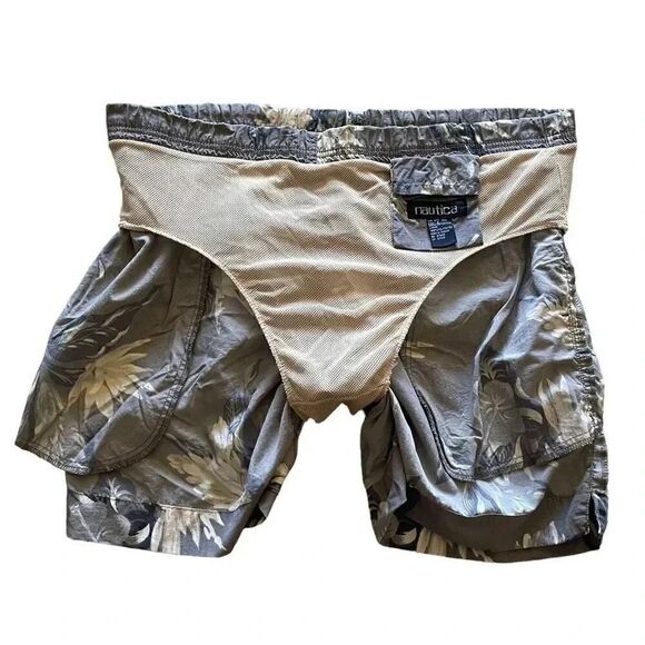 Nautica Gray Blue Men’s Floral Print Short Swimming Trunk Pants SZ S # 1053 - Picture 11 of 11